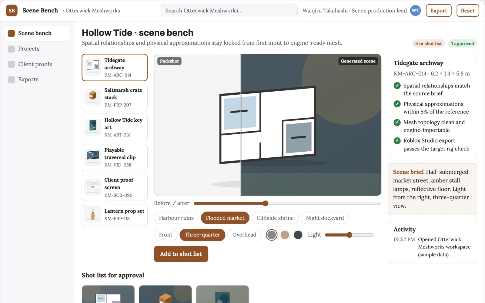 What Interactive 3D scene production workbench looks like