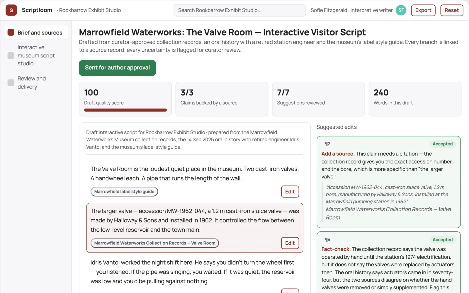 What Interactive museum script studio looks like