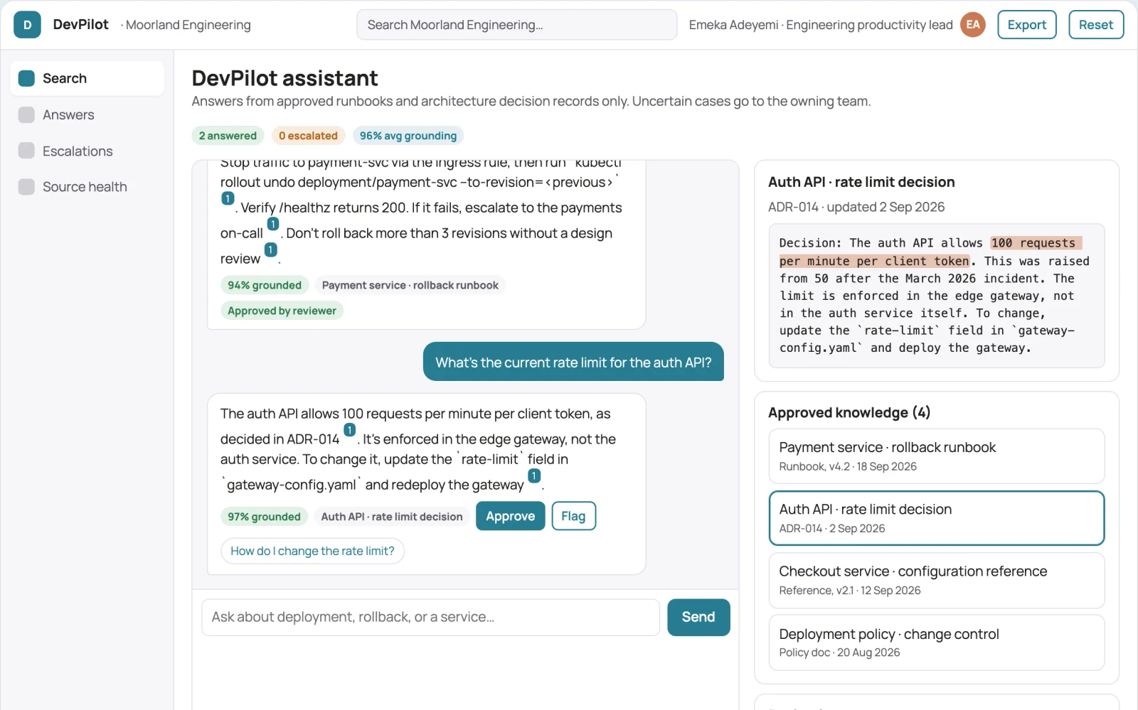 What Internal developer knowledge assistant looks like