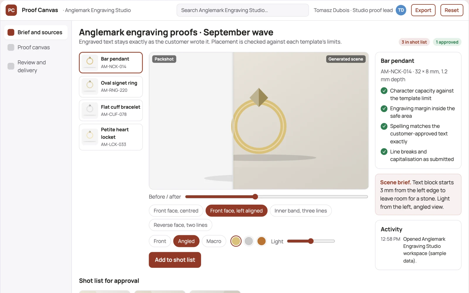 What Jewelry engraving proof portal looks like