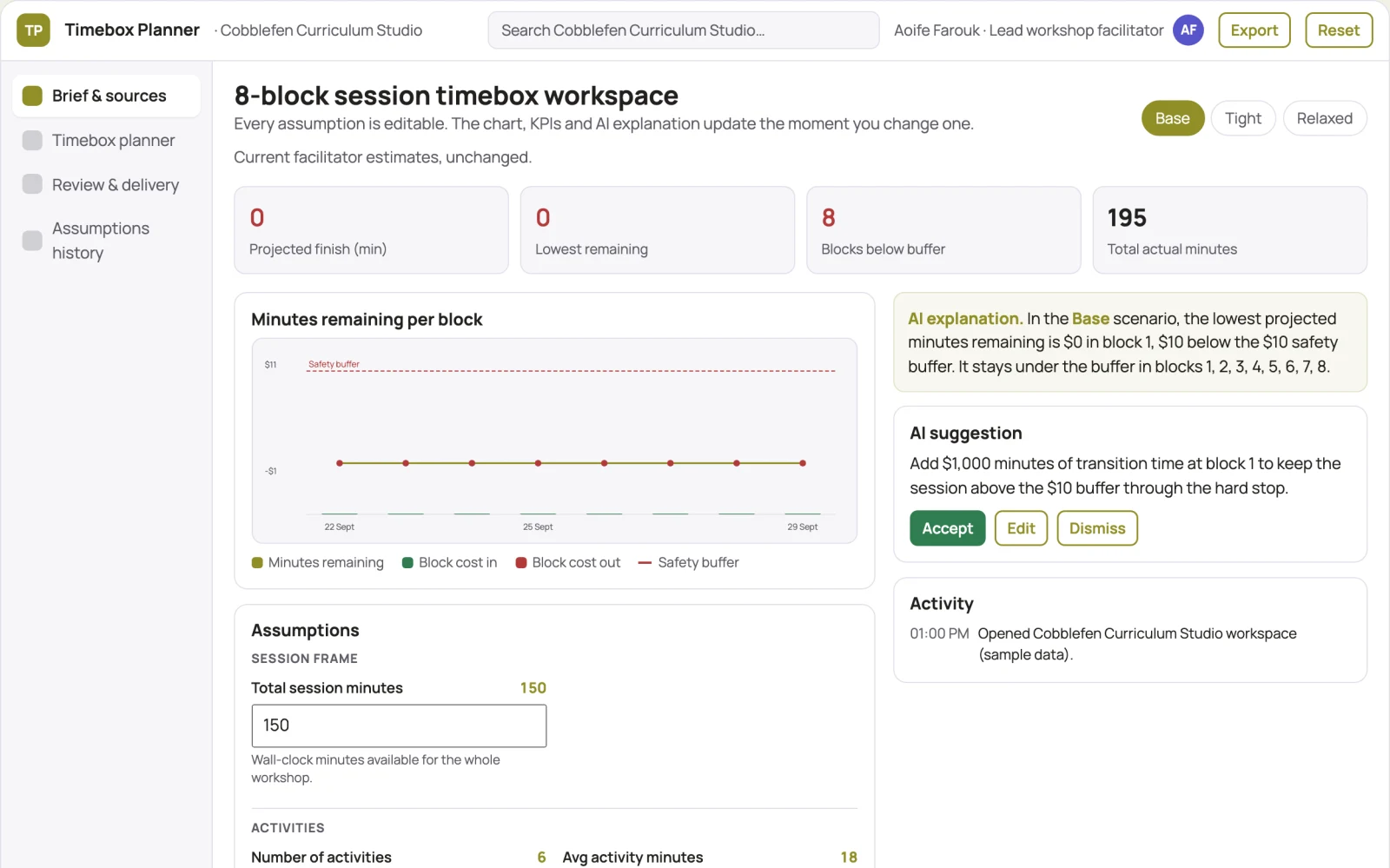 What Learning activity timebox planner looks like