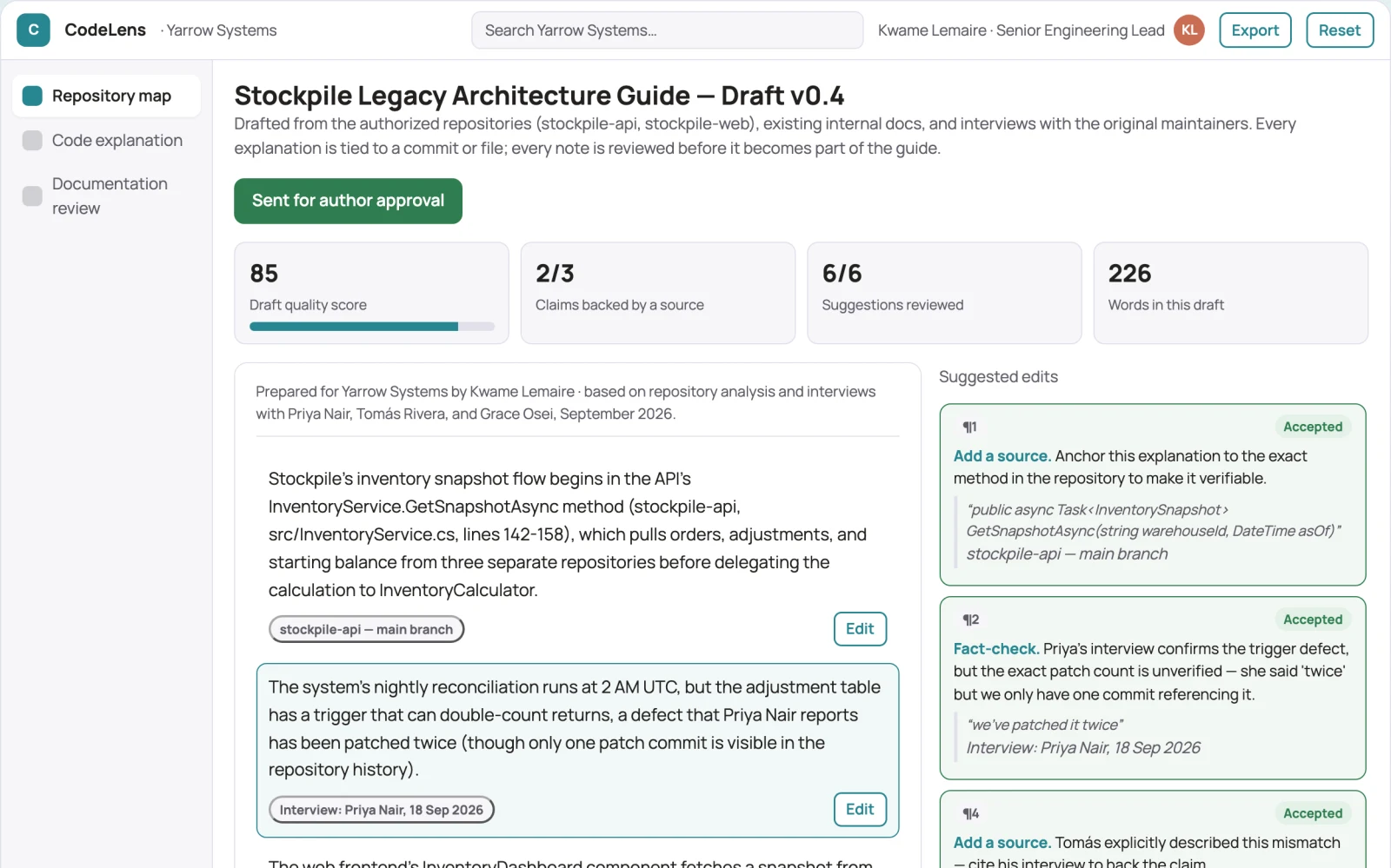 What Legacy code explanation service looks like