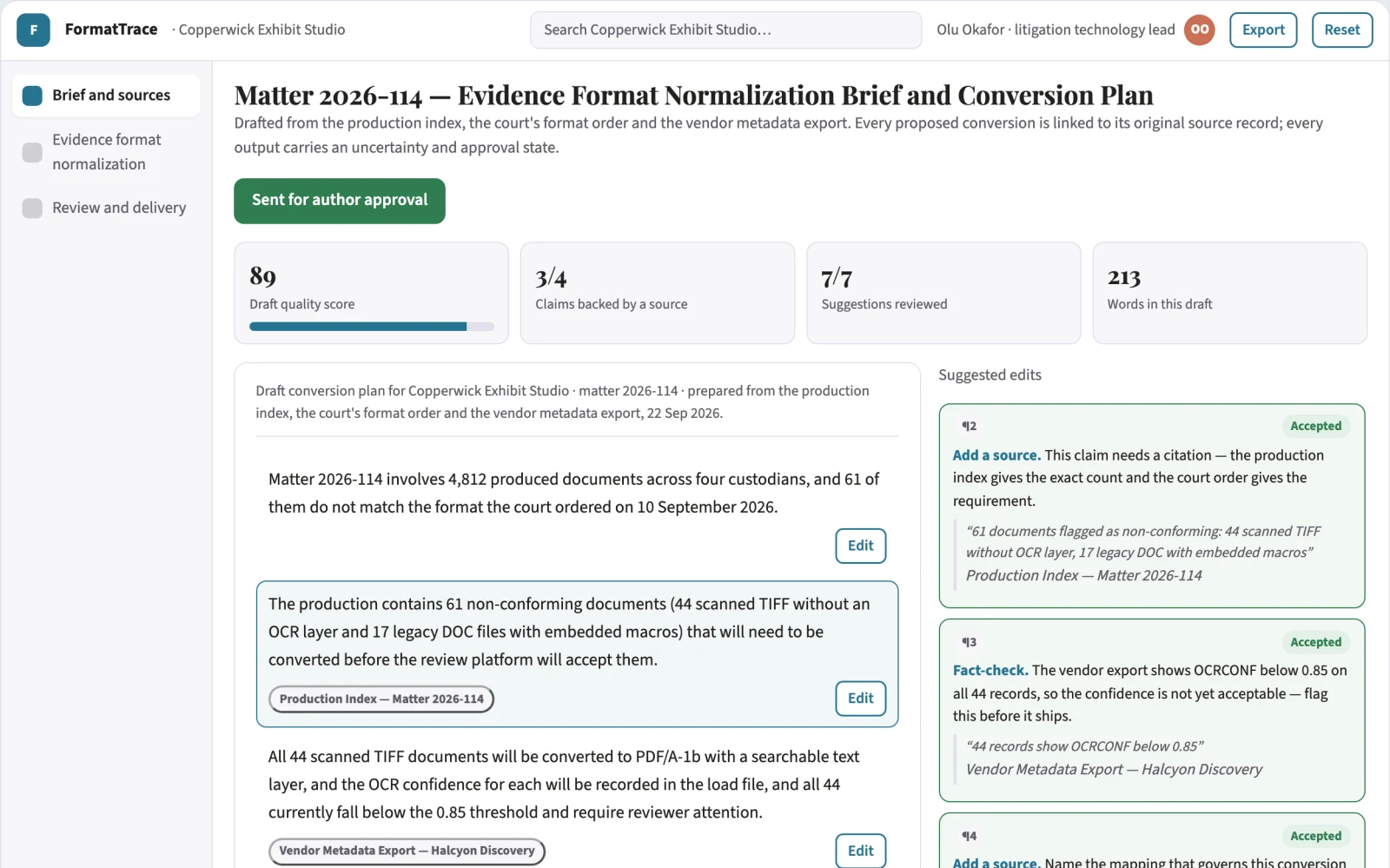 What Legal evidence format normalization looks like
