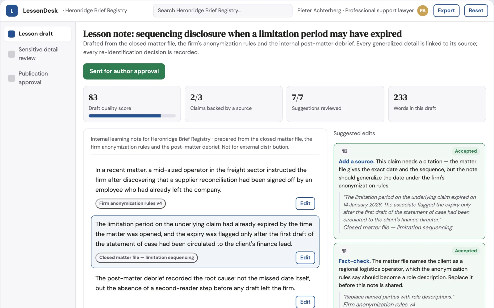 What Legal knowledge anonymization desk looks like