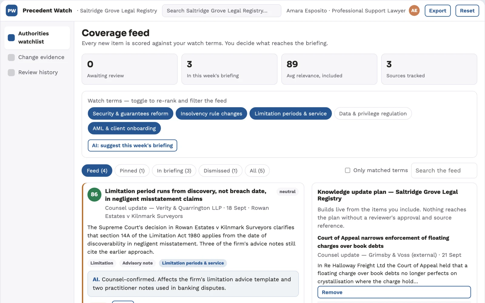 What Legal research precedent change propagation looks like