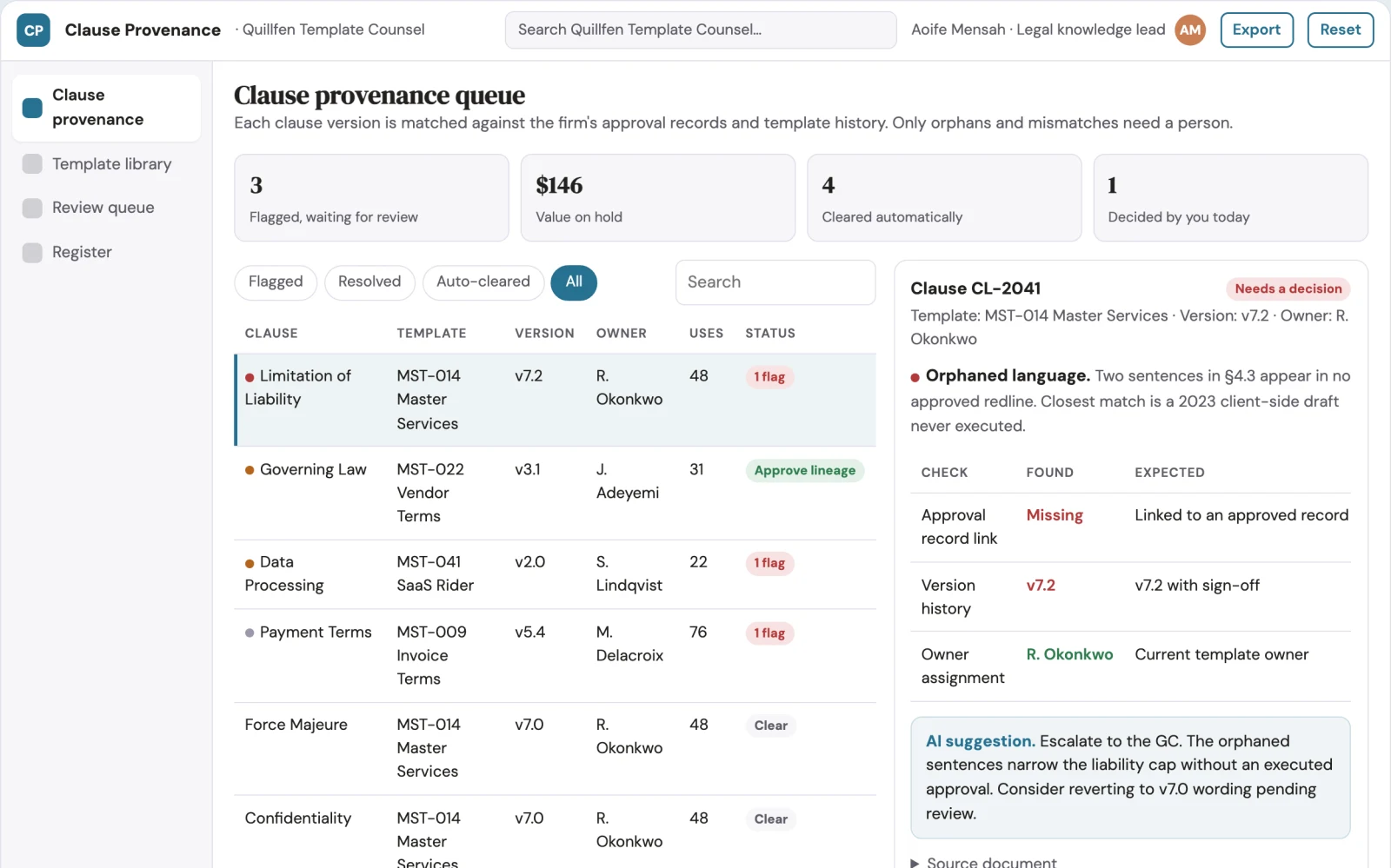 What Legal template clause provenance looks like