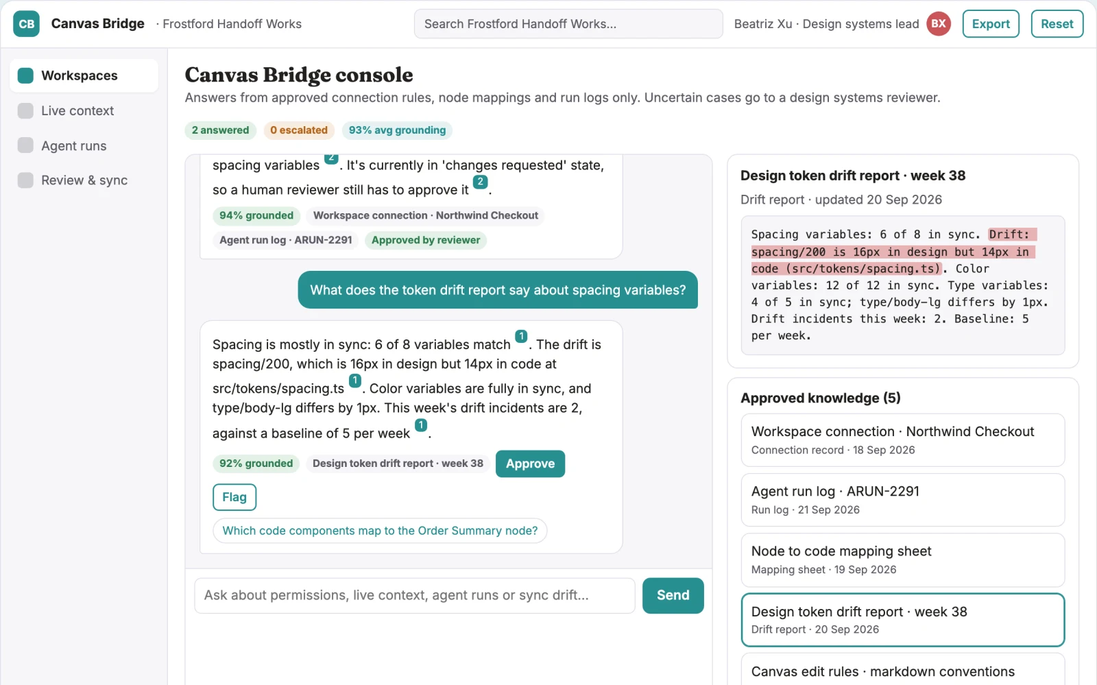 What Live design file agent access console looks like