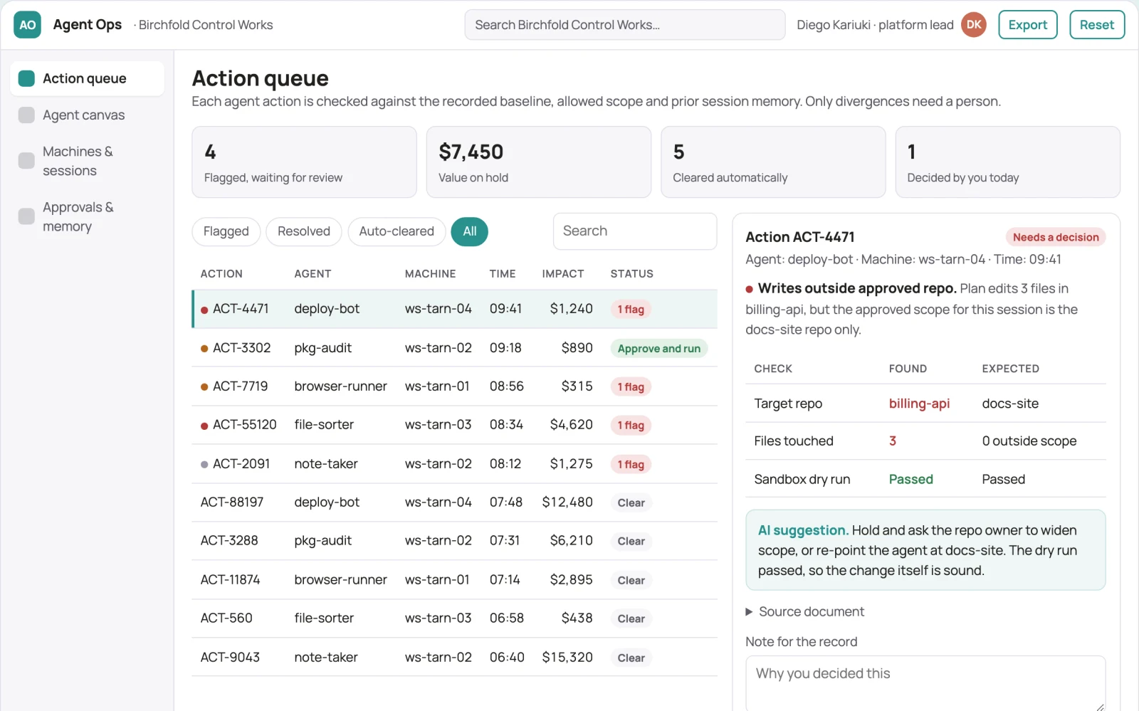 What Local agent operations control portal looks like