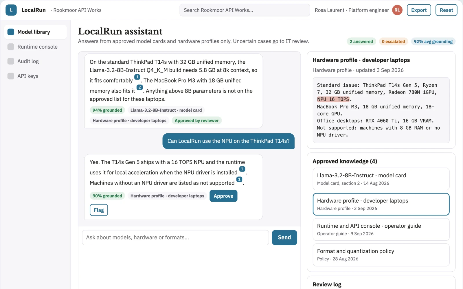 What Local model runtime and admin console looks like