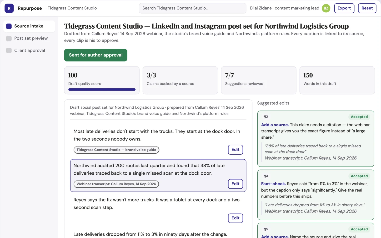 What Long-form to social repurposing workspace looks like
