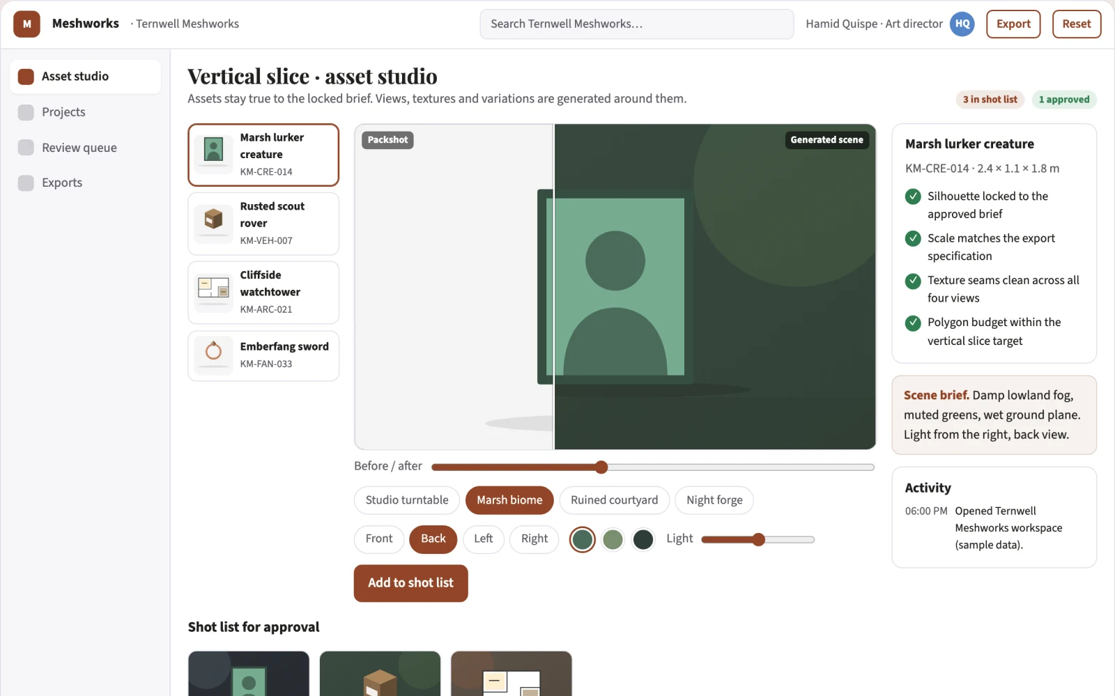 What Managed 3D asset generation and review platform looks like