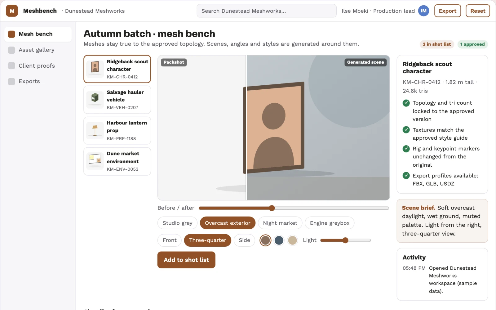 What Managed 3D asset production workbench looks like