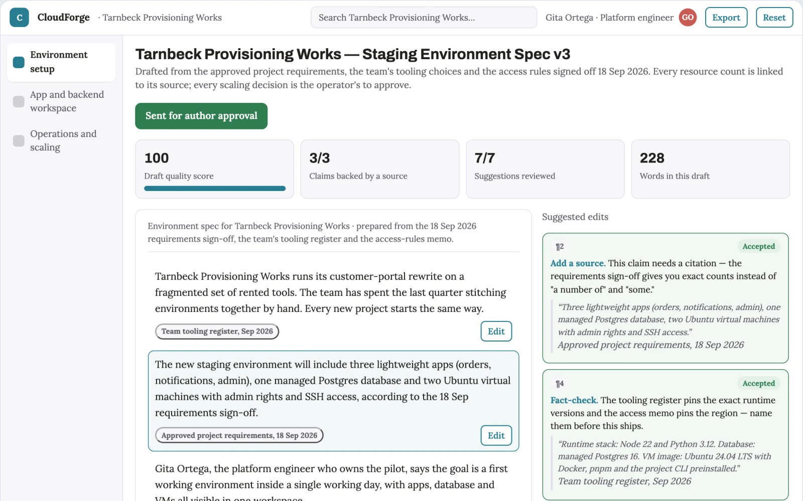 What Managed cloud app and backend workspace looks like
