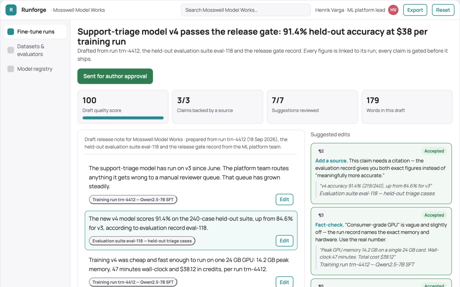 What Managed custom model fine-tuning and deployment workspace looks like