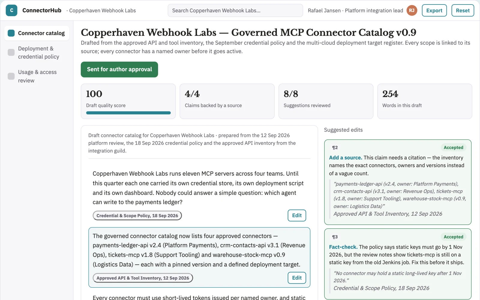 What Managed MCP connector control workspace looks like