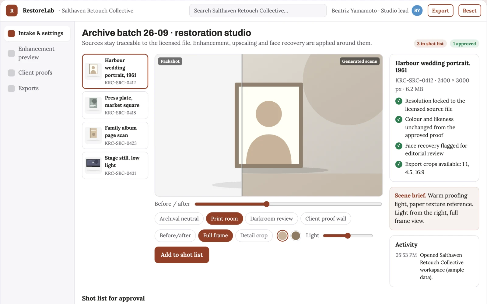 What Managed photo restoration and upscaling studio looks like