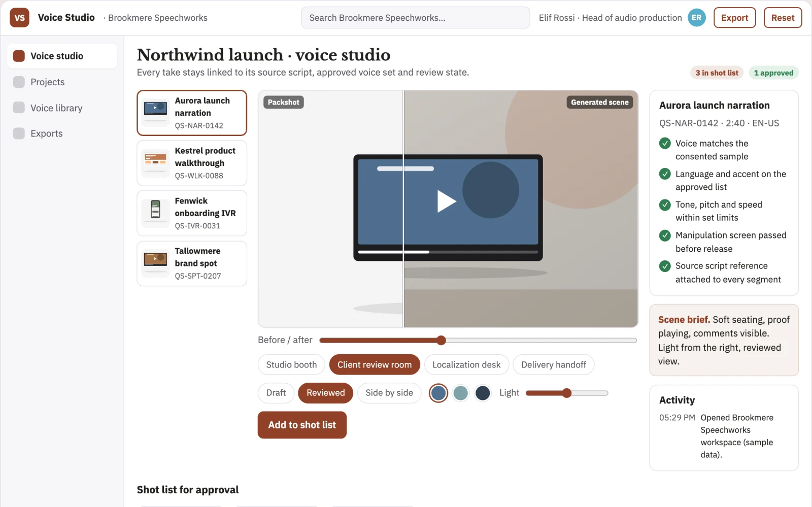 What Managed voice production and review platform looks like