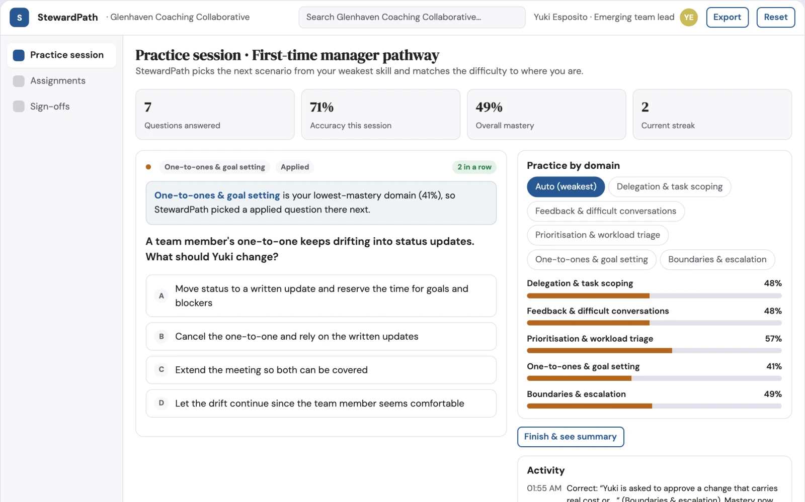 What Management apprenticeship practice engine looks like