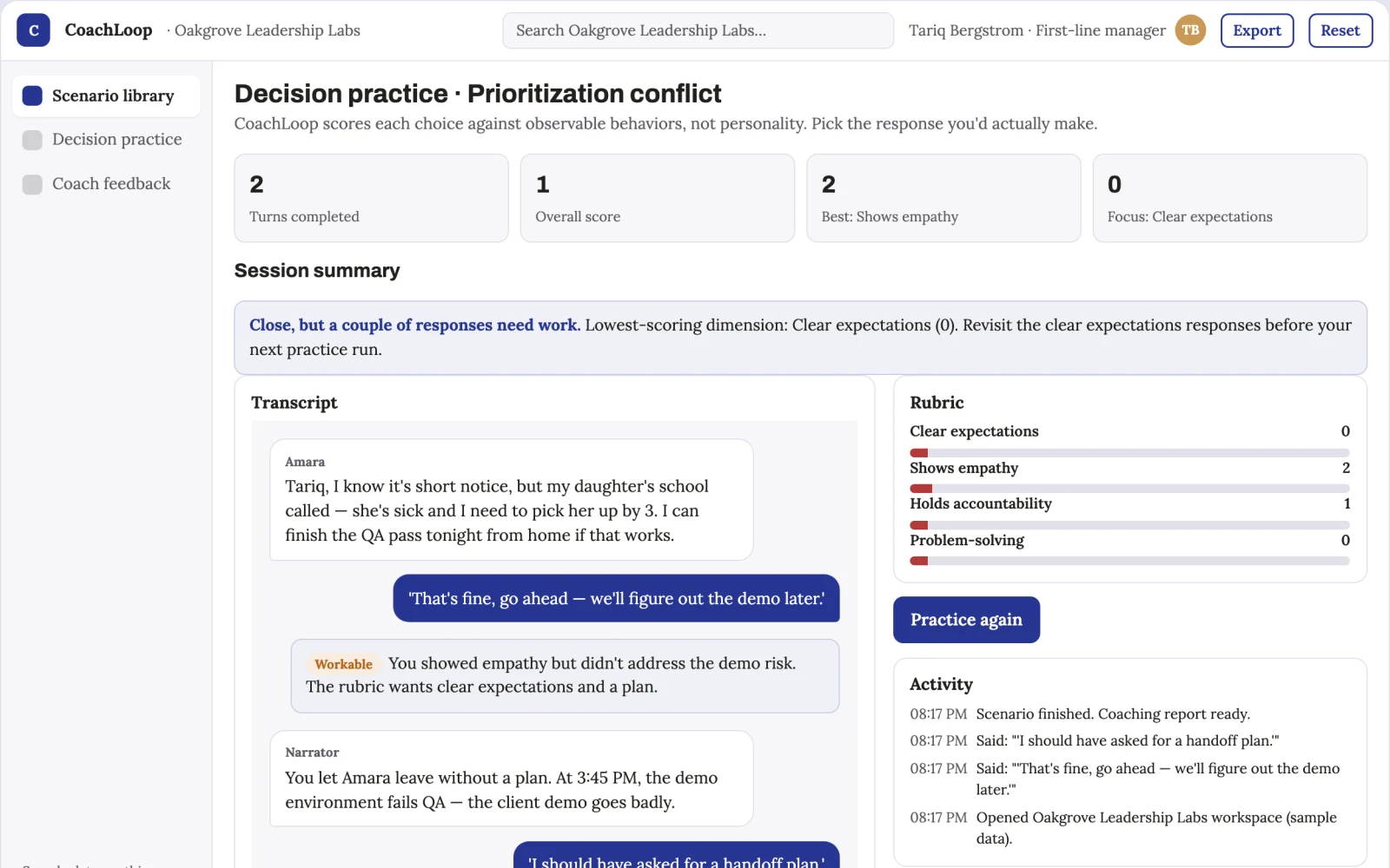 What Management training simulator looks like