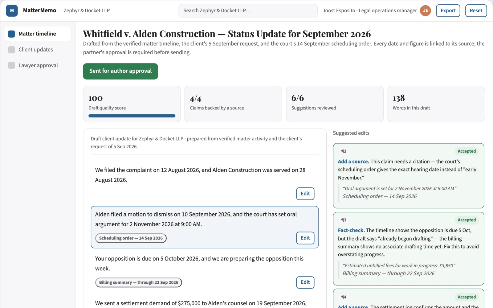 What Matter status reporting looks like