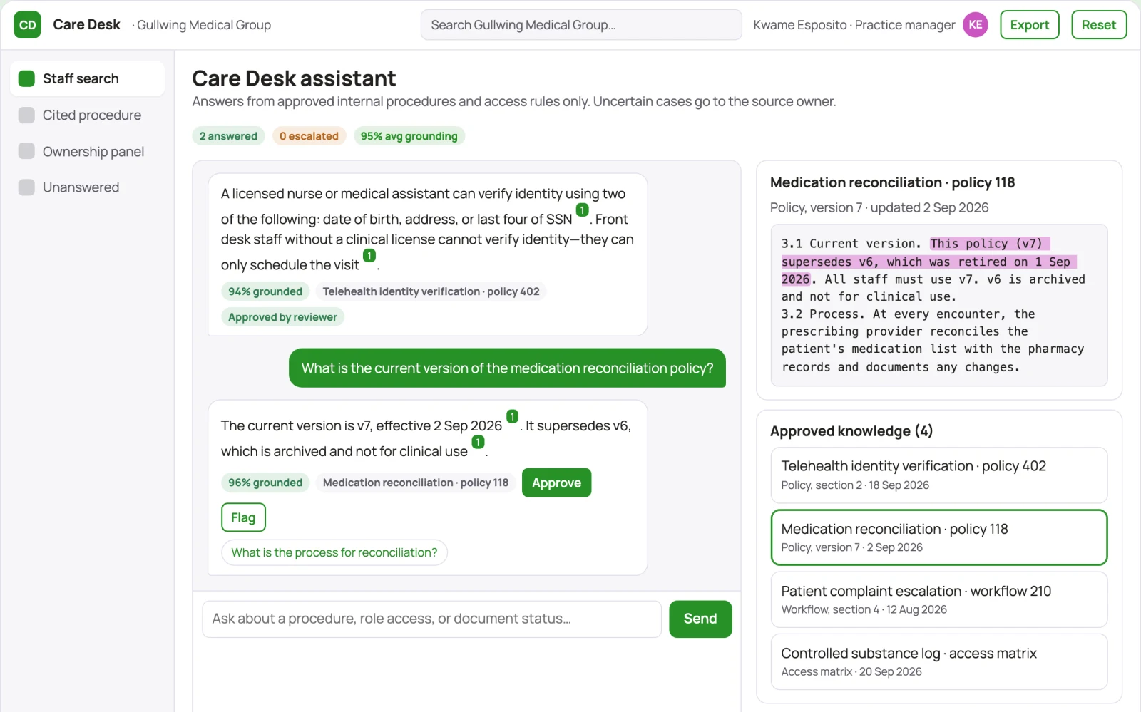 What Medical practice knowledge assistant looks like