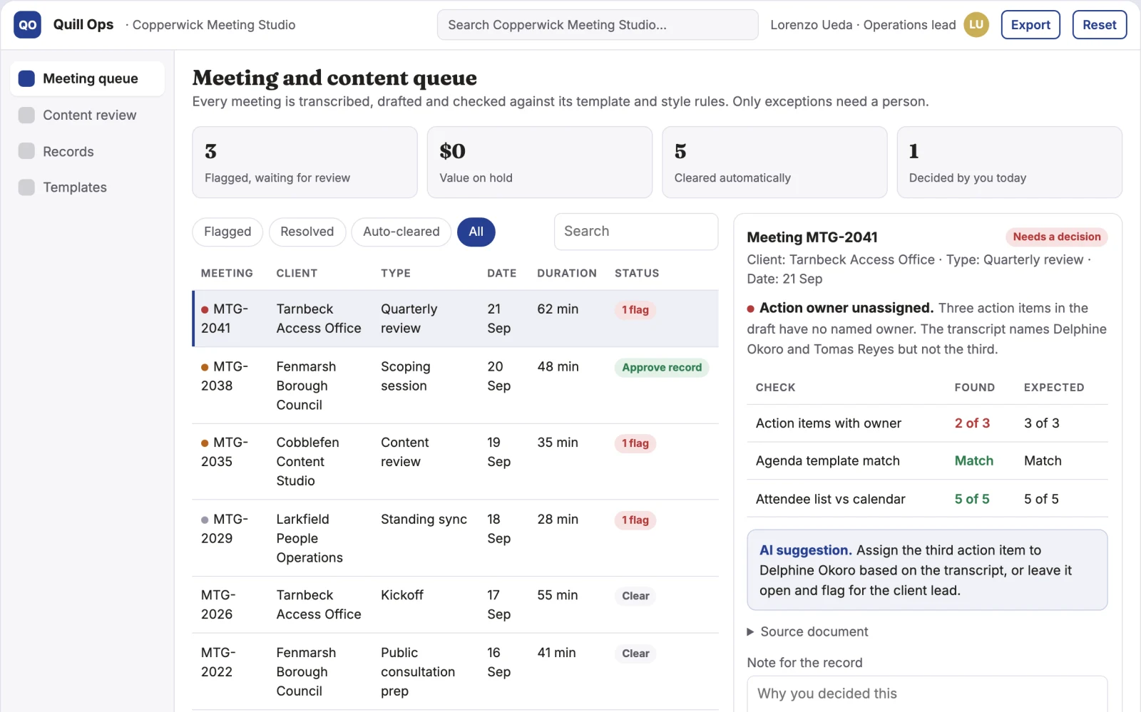 What Meeting and content operations portal looks like
