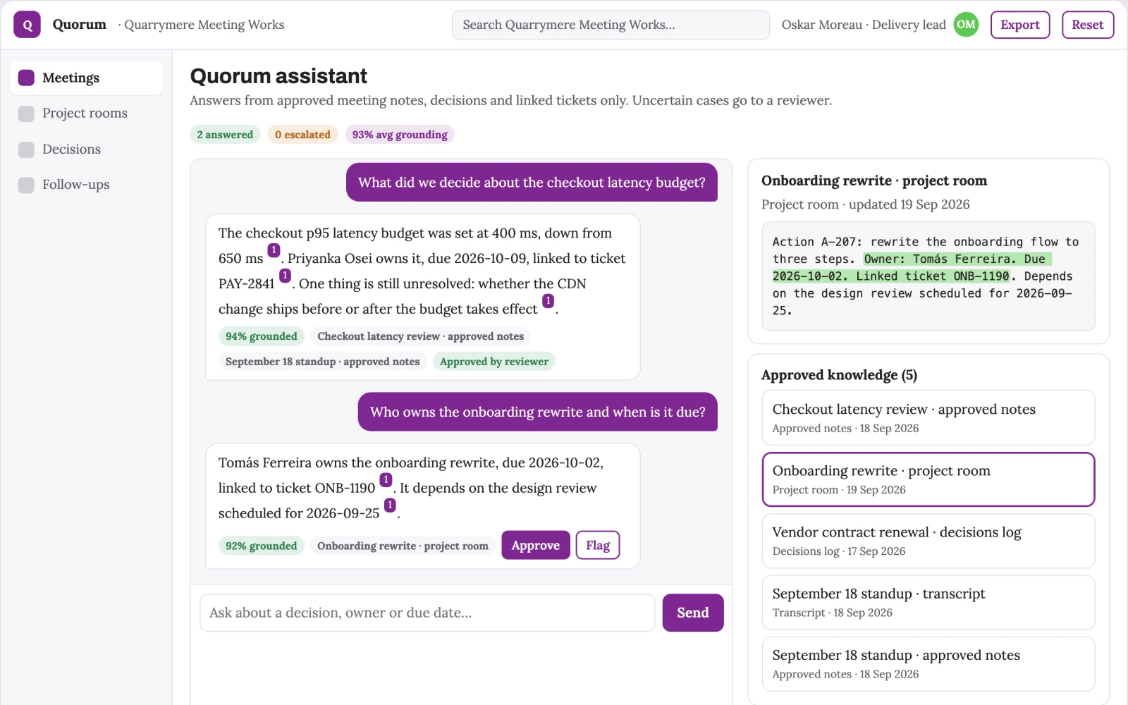 What Meeting conversation capture and follow-up console looks like