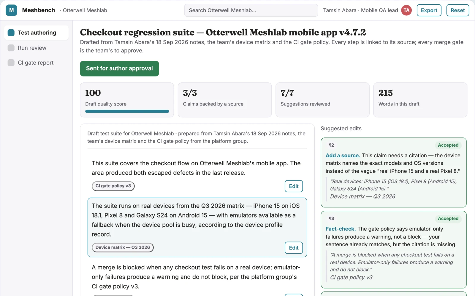 What Mobile app device test automation workbench looks like