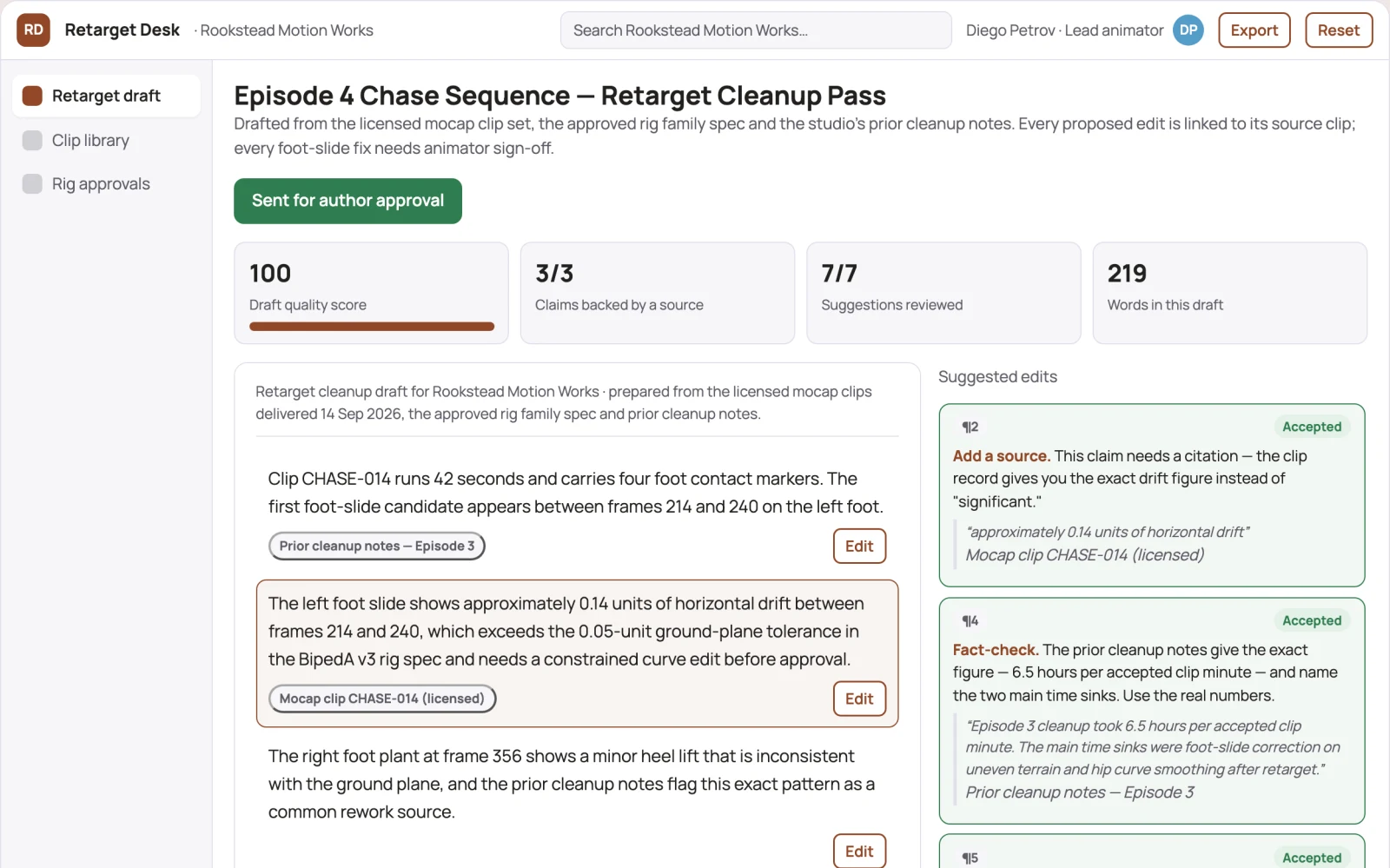 What Motion-capture retarget correction service looks like