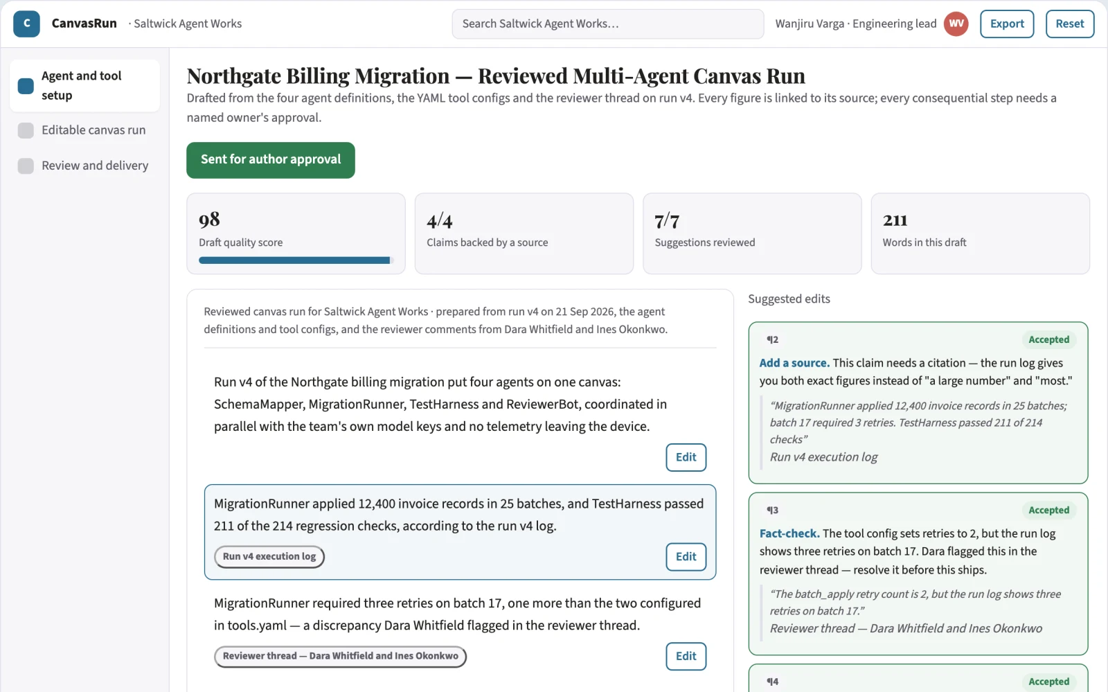 What Multi-agent canvas delivery workspace looks like
