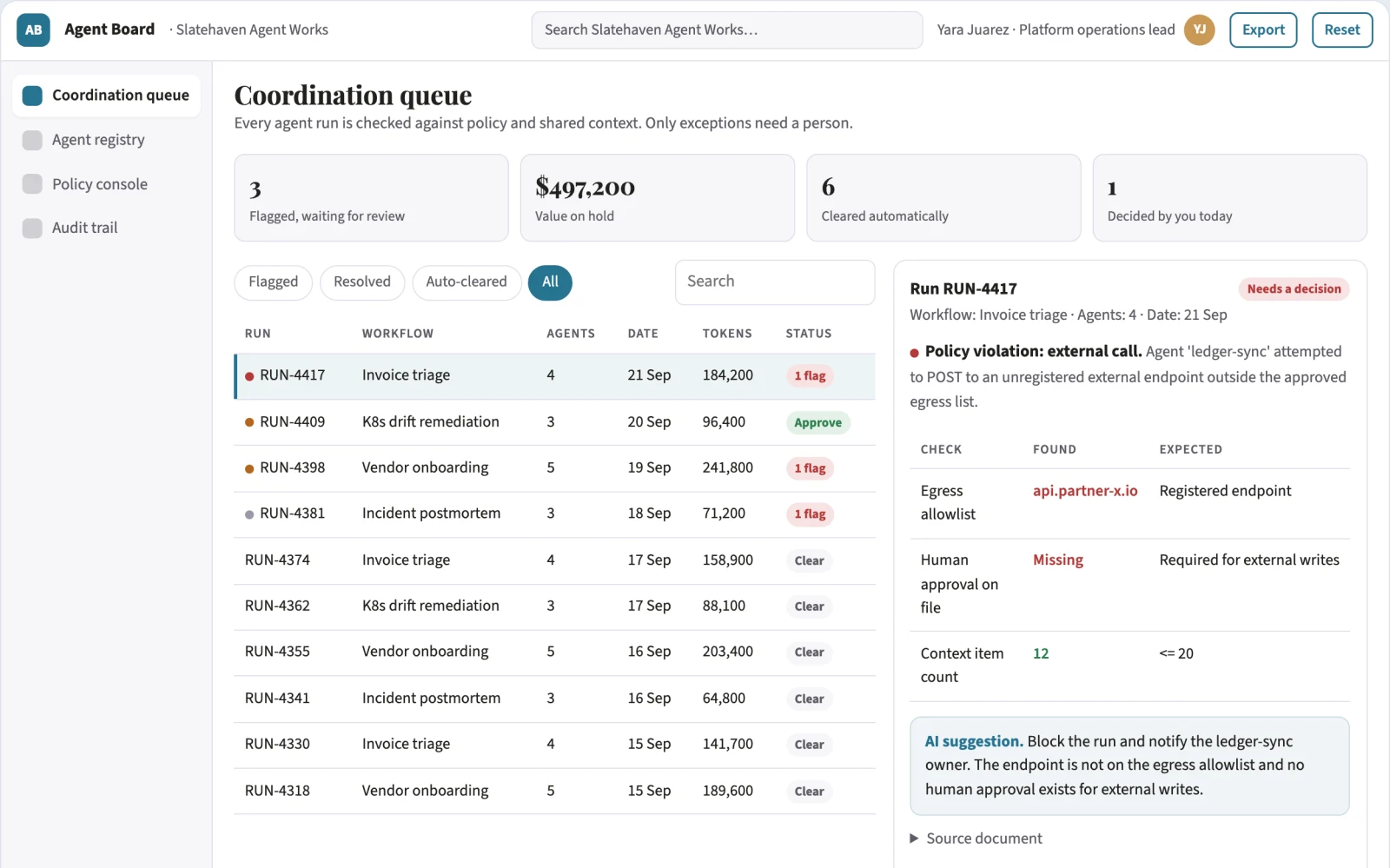 What Multi-agent coordination and governance portal looks like