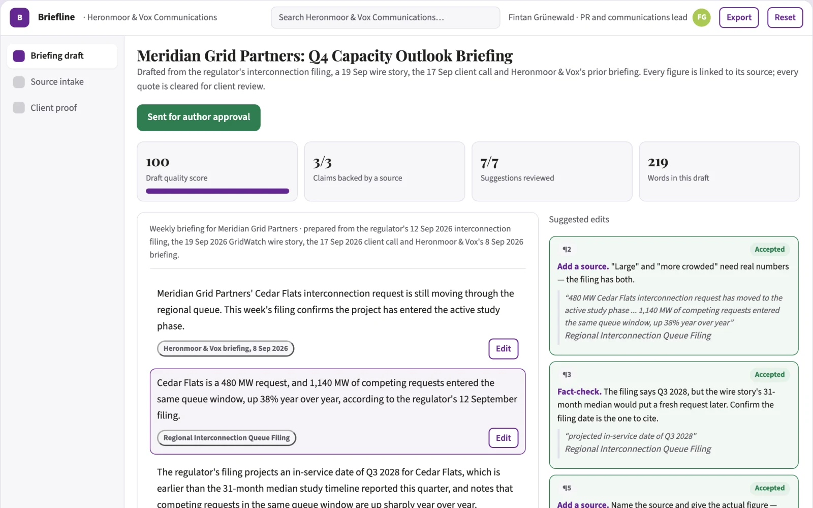 What Multi-source editorial briefing and publishing workspace looks like