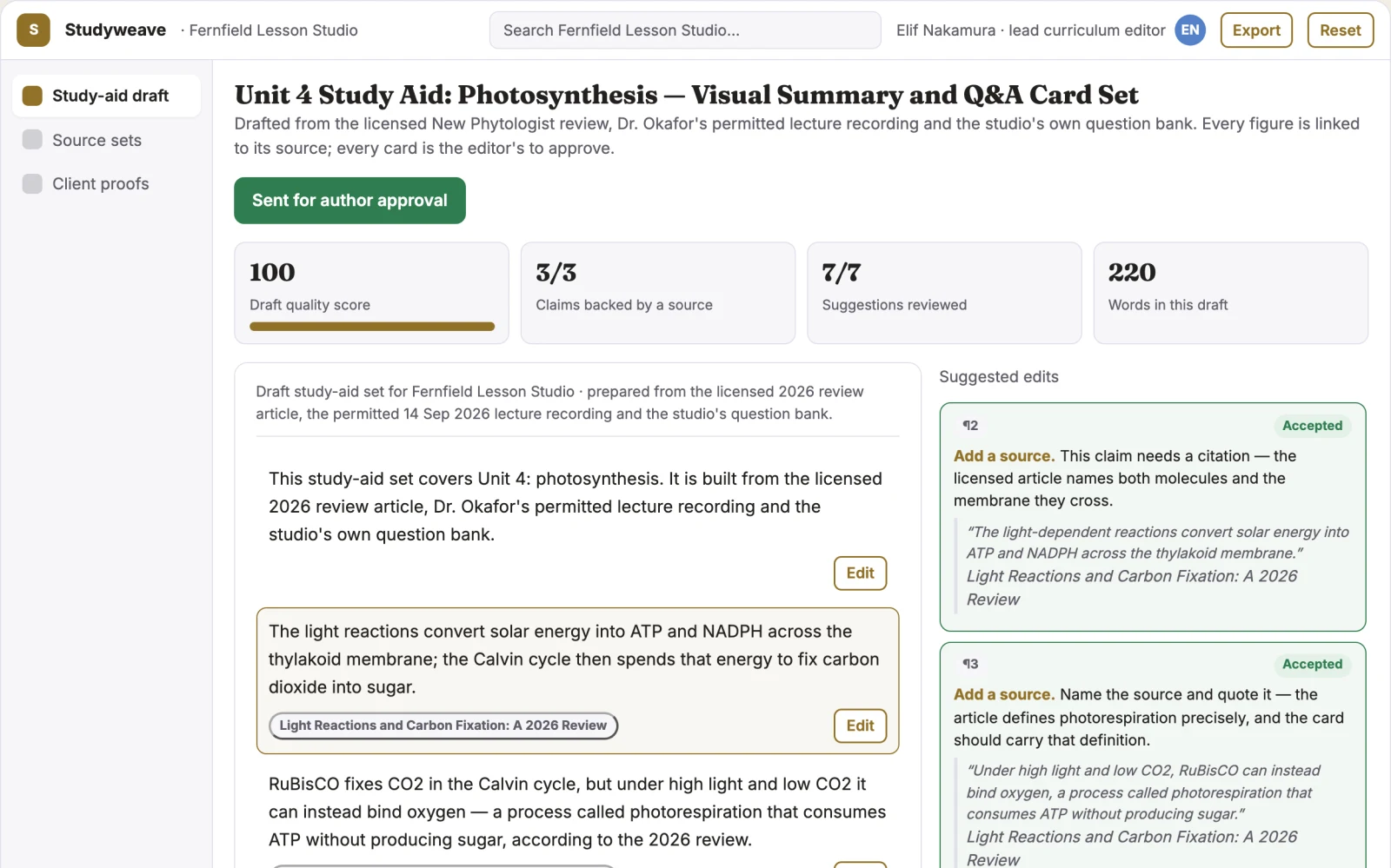 What Multi-source study aid and visual summary workspace looks like