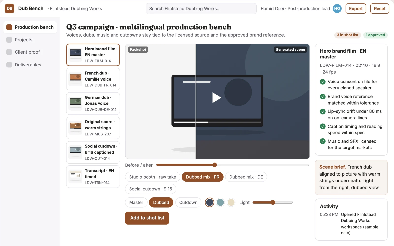 What Multilingual audio-video production and dubbing workbench looks like