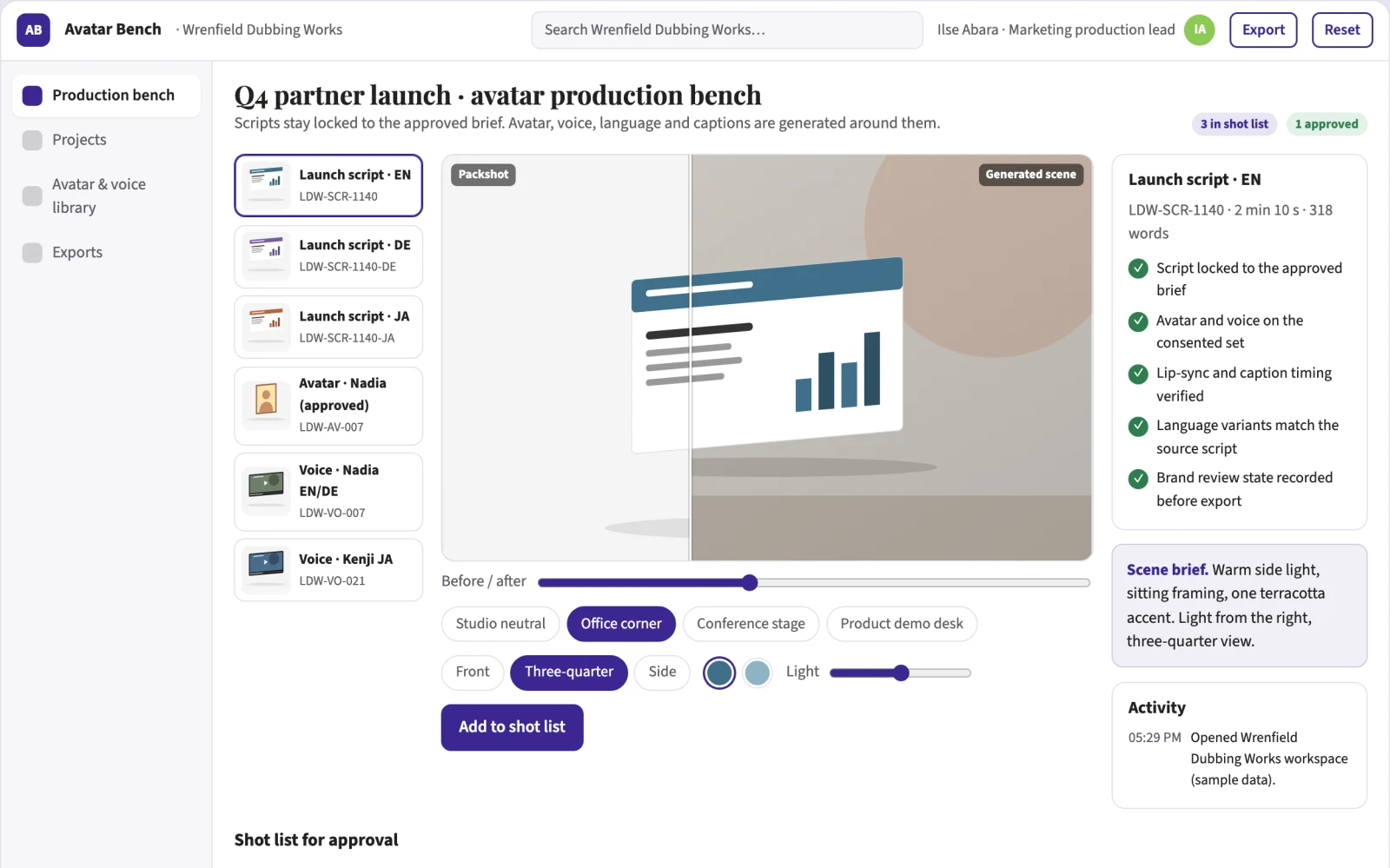 What Multilingual avatar video production workbench looks like