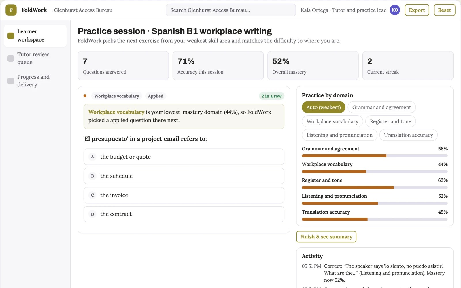 What Multilingual practice and translation workbench looks like