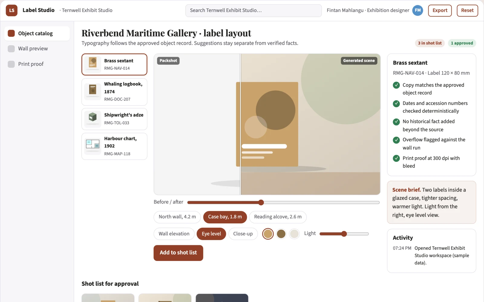 What Museum label layout studio looks like