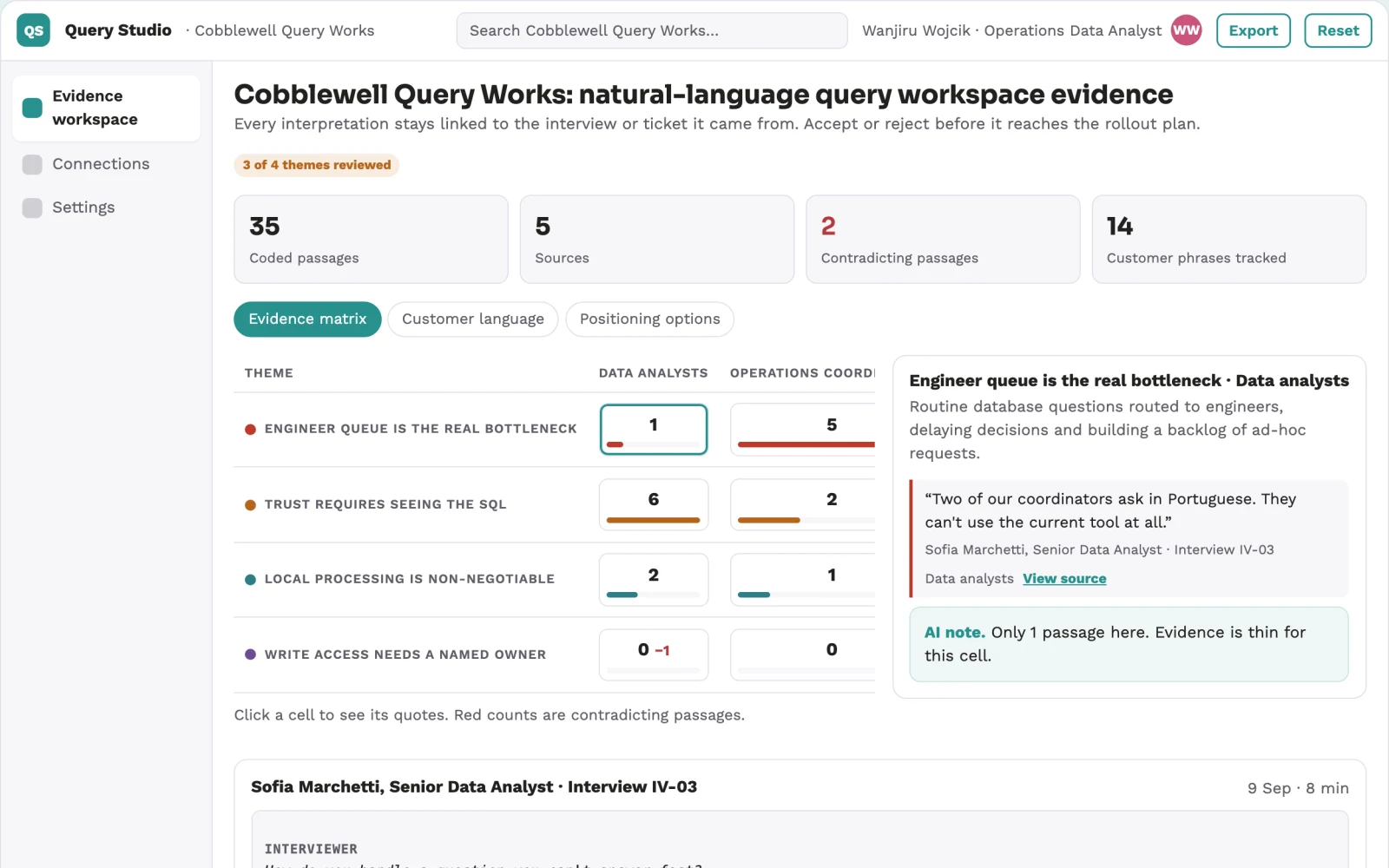 What Natural-language database query and reporting workspace looks like