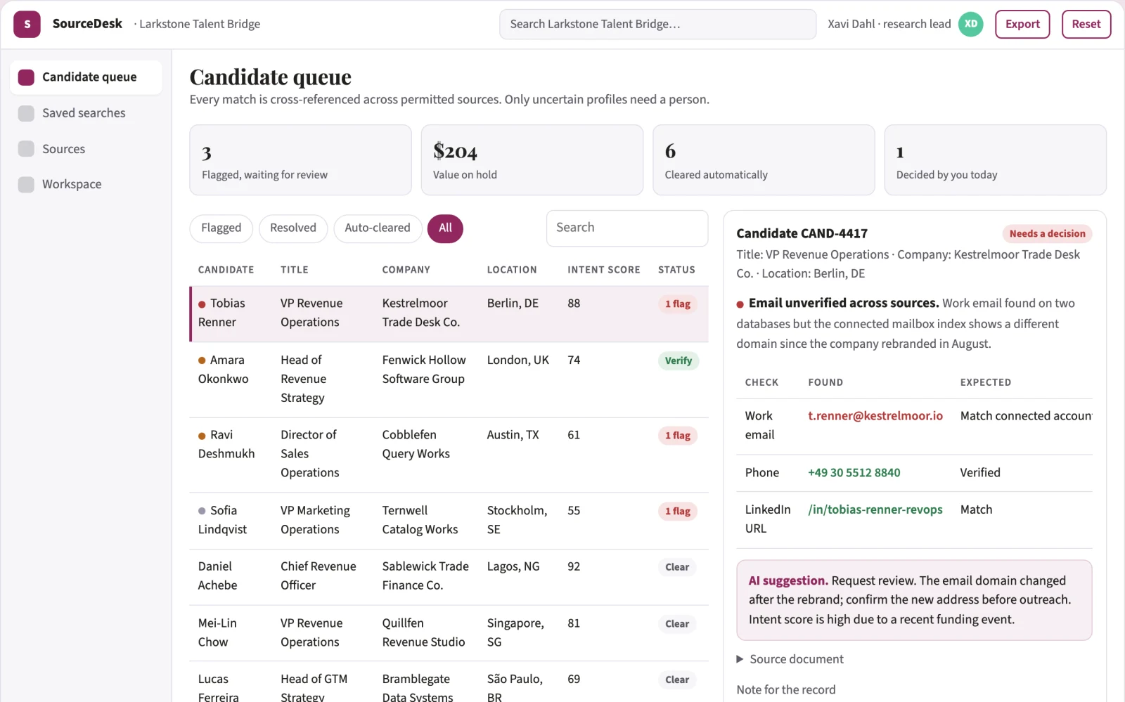 What Natural-language professional search and enrichment console looks like
