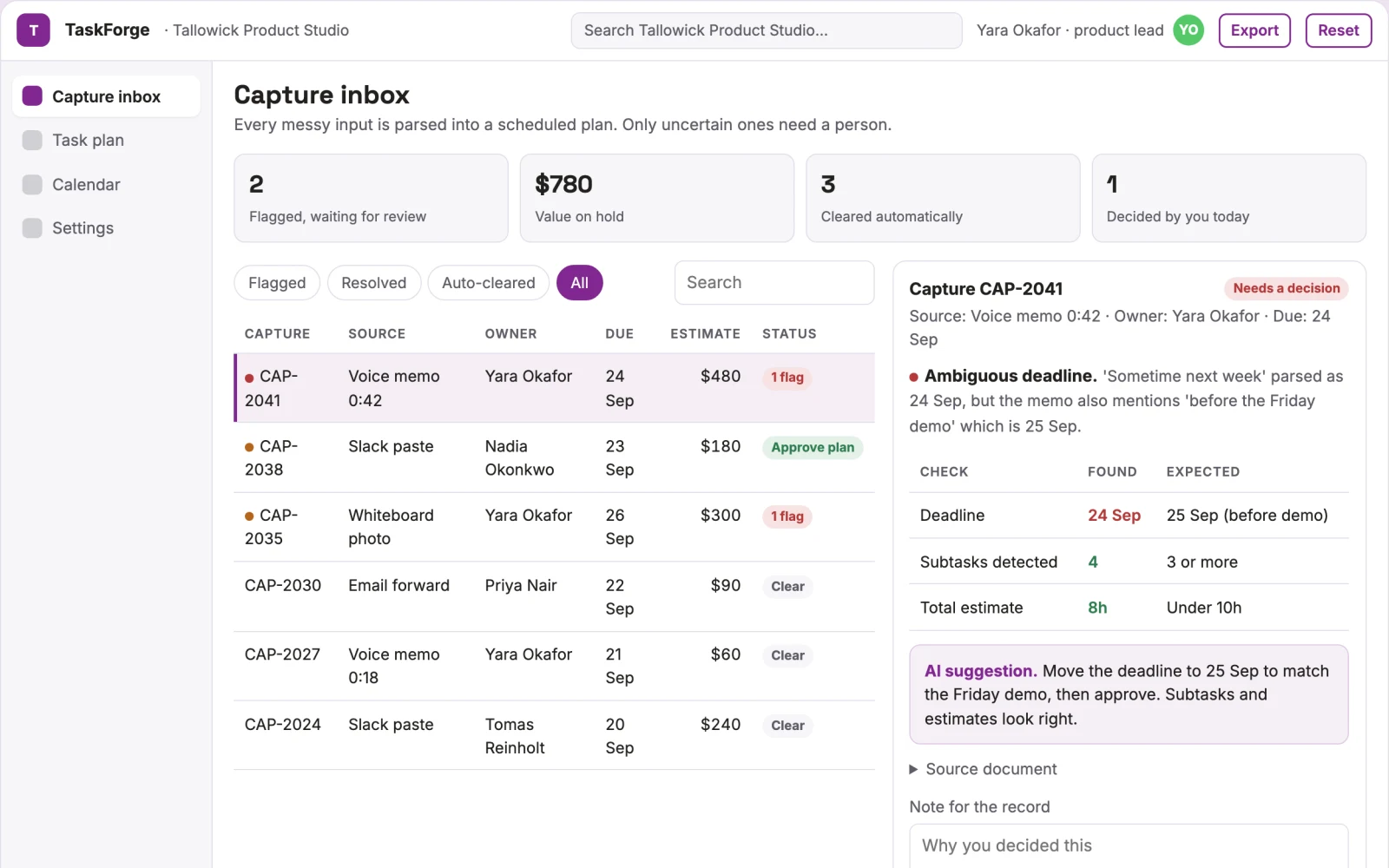 What Natural-language task capture and scheduling portal looks like