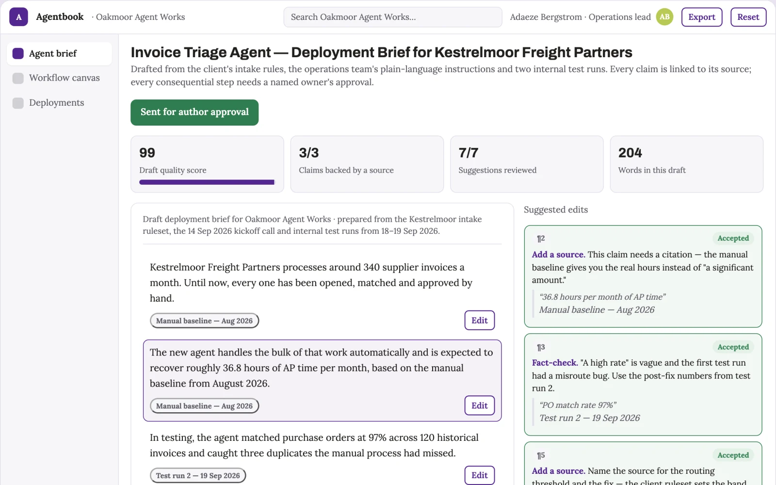 What No-code agent build and deployment workspace looks like