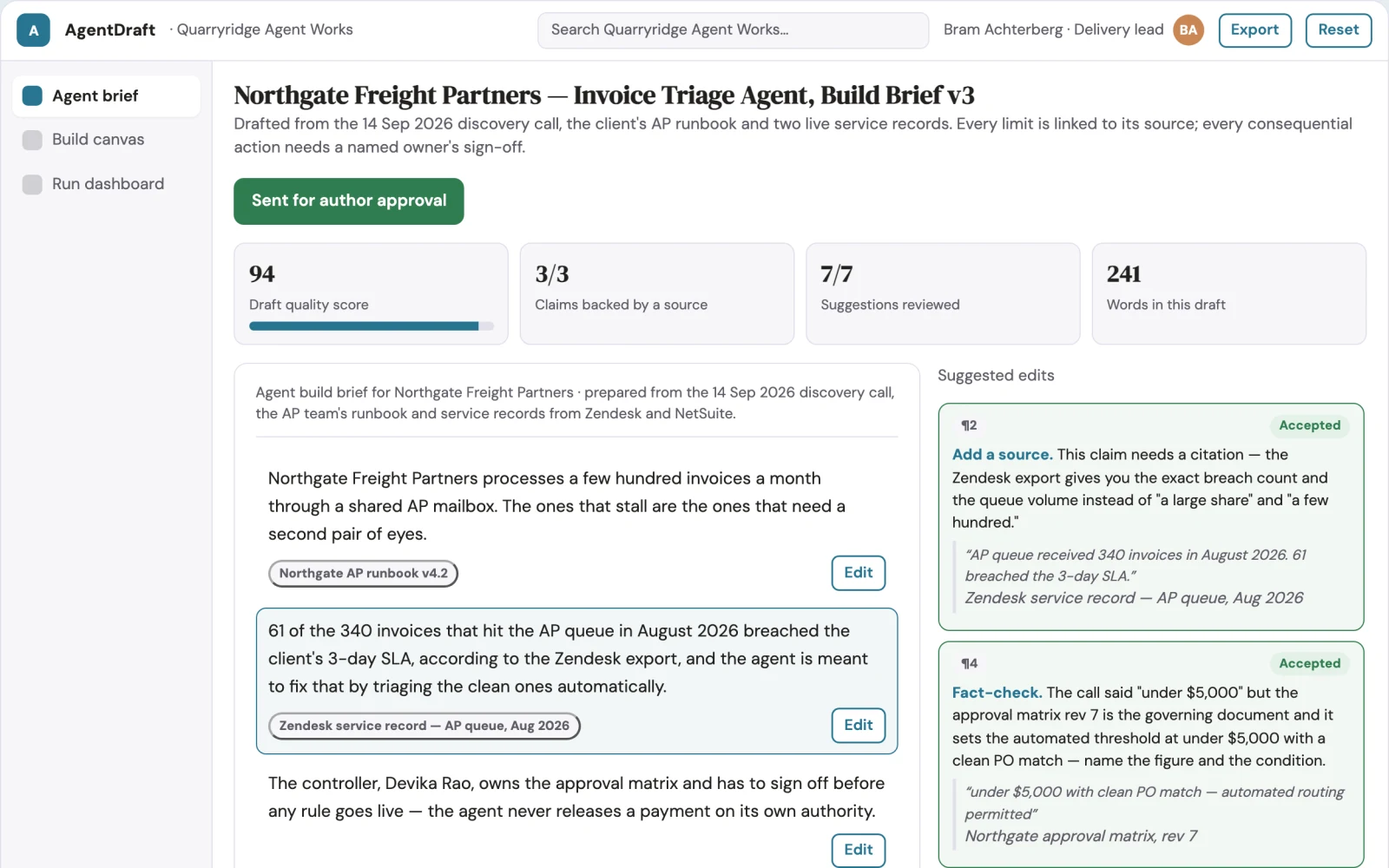 What No-code AI agent delivery workspace looks like