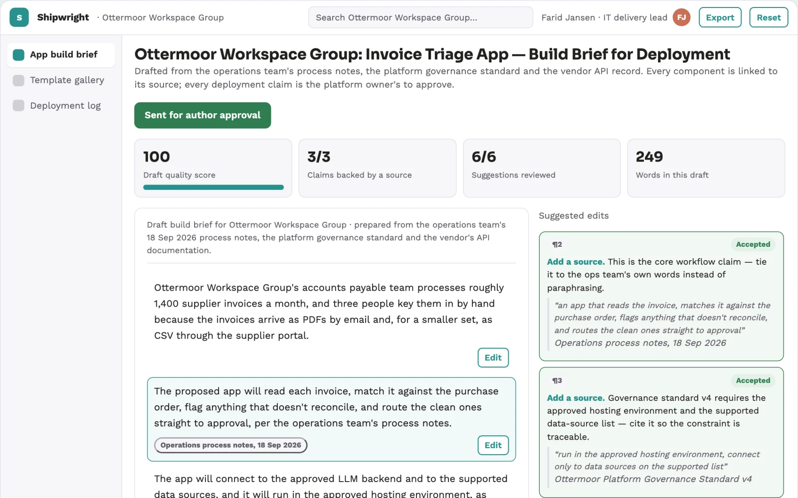 What No-code AI application delivery workspace looks like