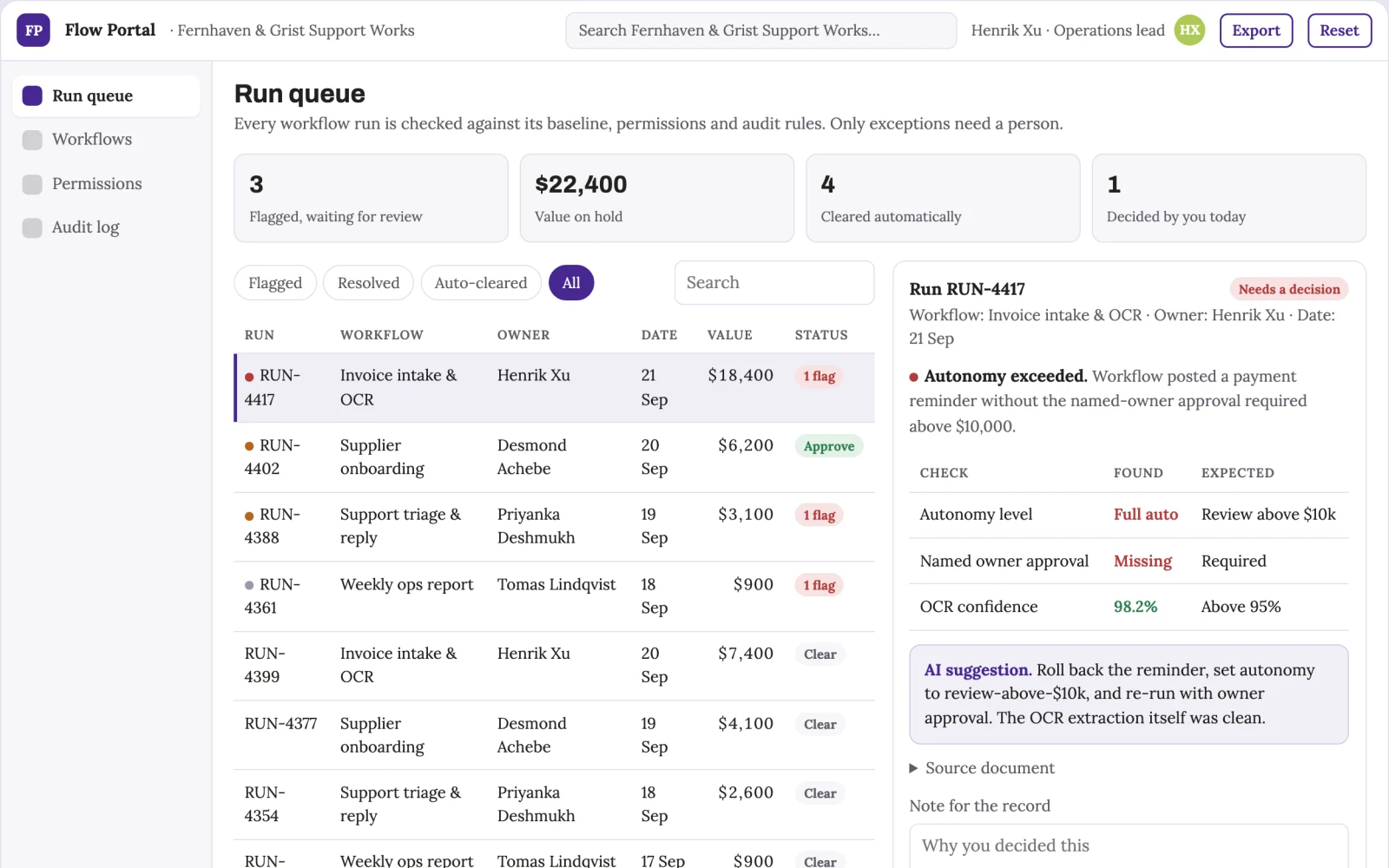 What No-code AI workflow operations portal looks like