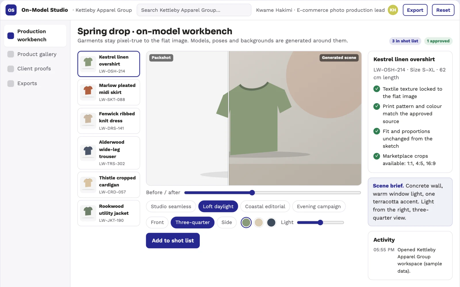 What On-model apparel photo production workbench looks like