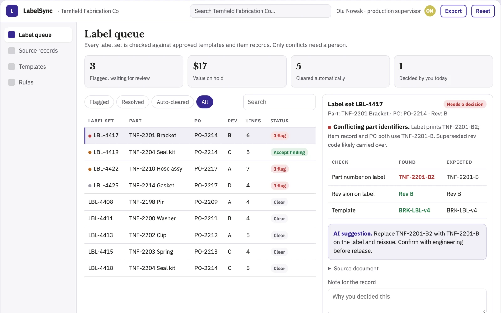 What Operational label consistency checker looks like