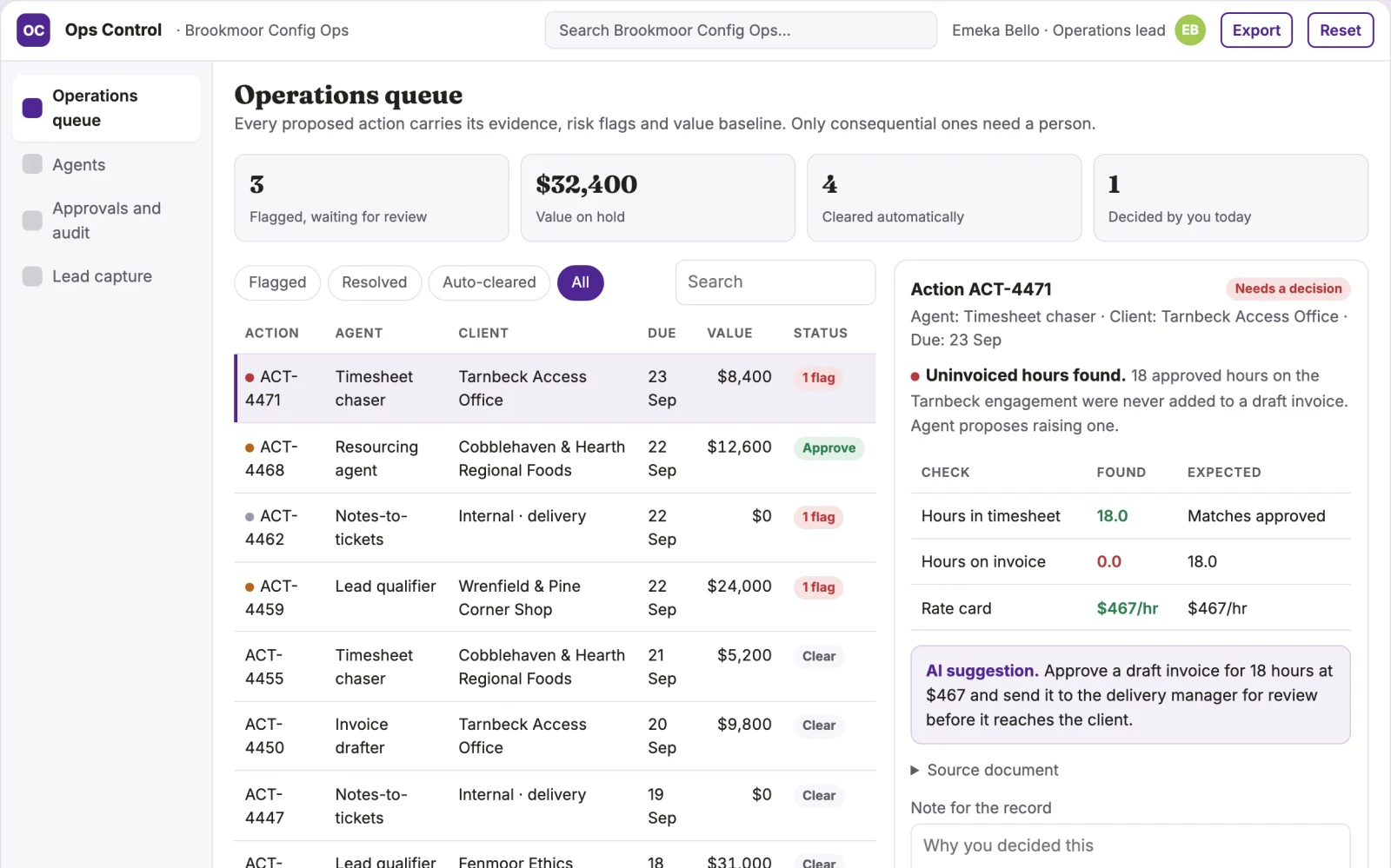 What Operations agent orchestration control room looks like
