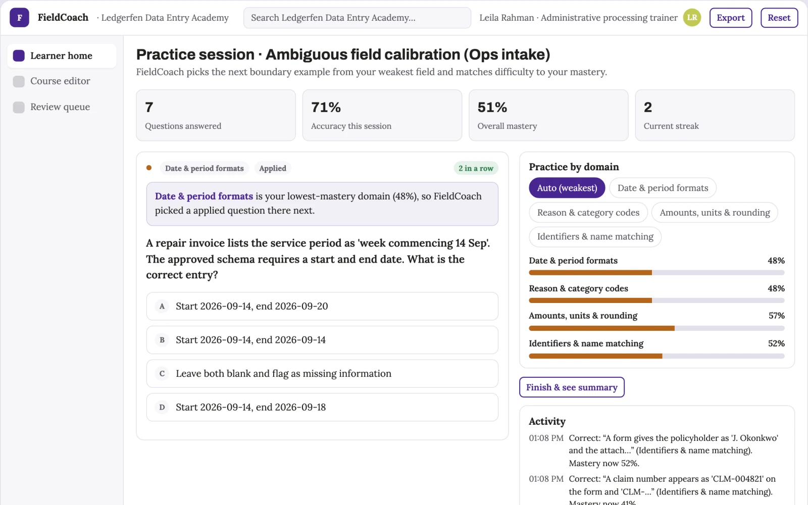 What Operations data-entry ambiguity coach looks like
