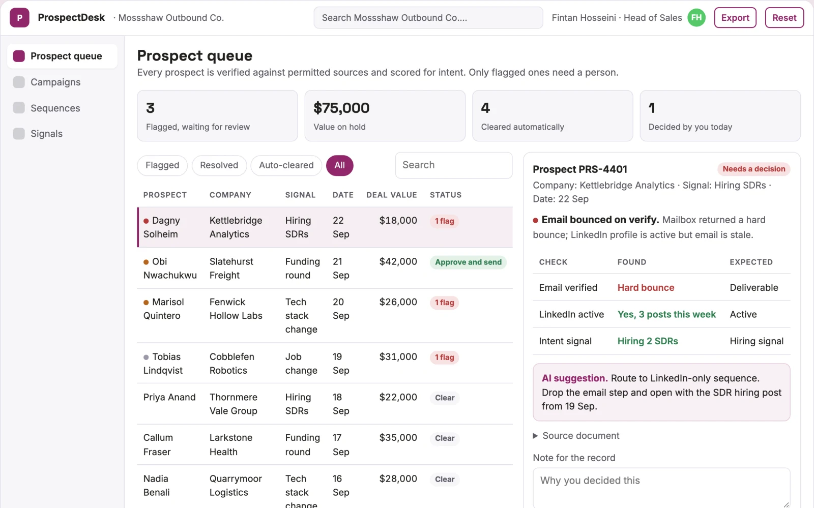 What Outbound prospecting and meeting booking portal looks like