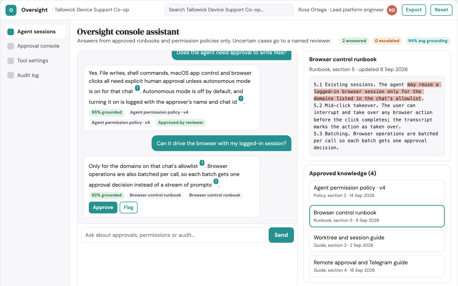 What Oversight-first local Mac agent console looks like